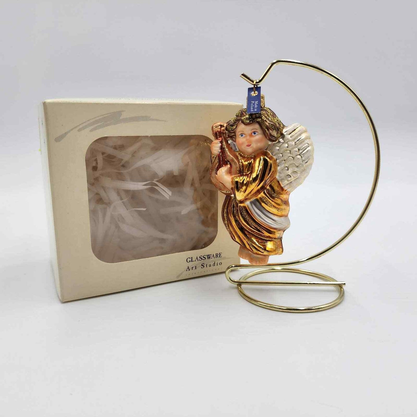 Glassware Art Studio Angel With Instrument Christmas Ornament