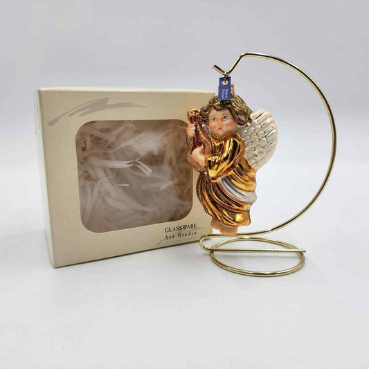 Glassware Art Studio Angel With Instrument Christmas Ornament