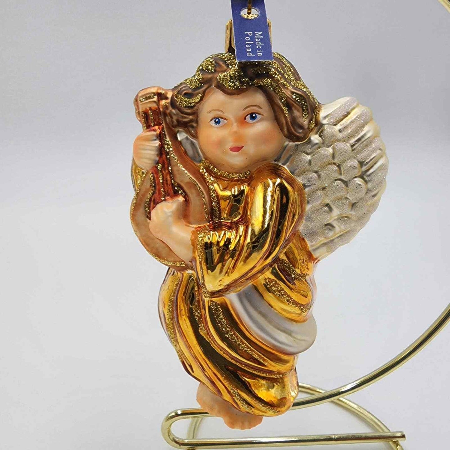 Glassware Art Studio Angel With Instrument Christmas Ornament