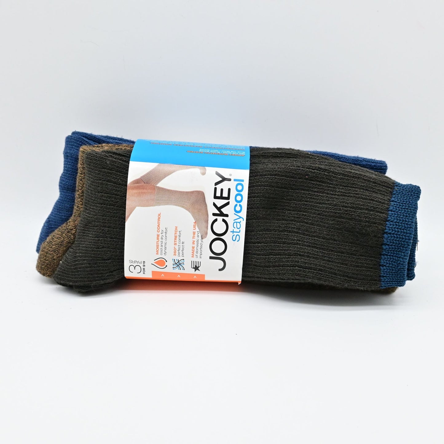 Jockey Stay Cool Black Crew Socks Size 6-12 Moisture Control