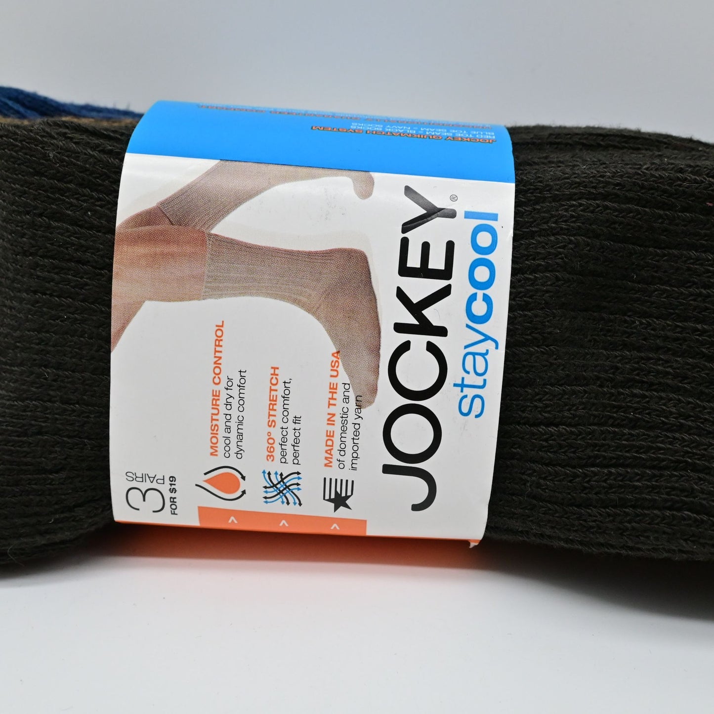Jockey Stay Cool Black Crew Socks Size 6-12 Moisture Control