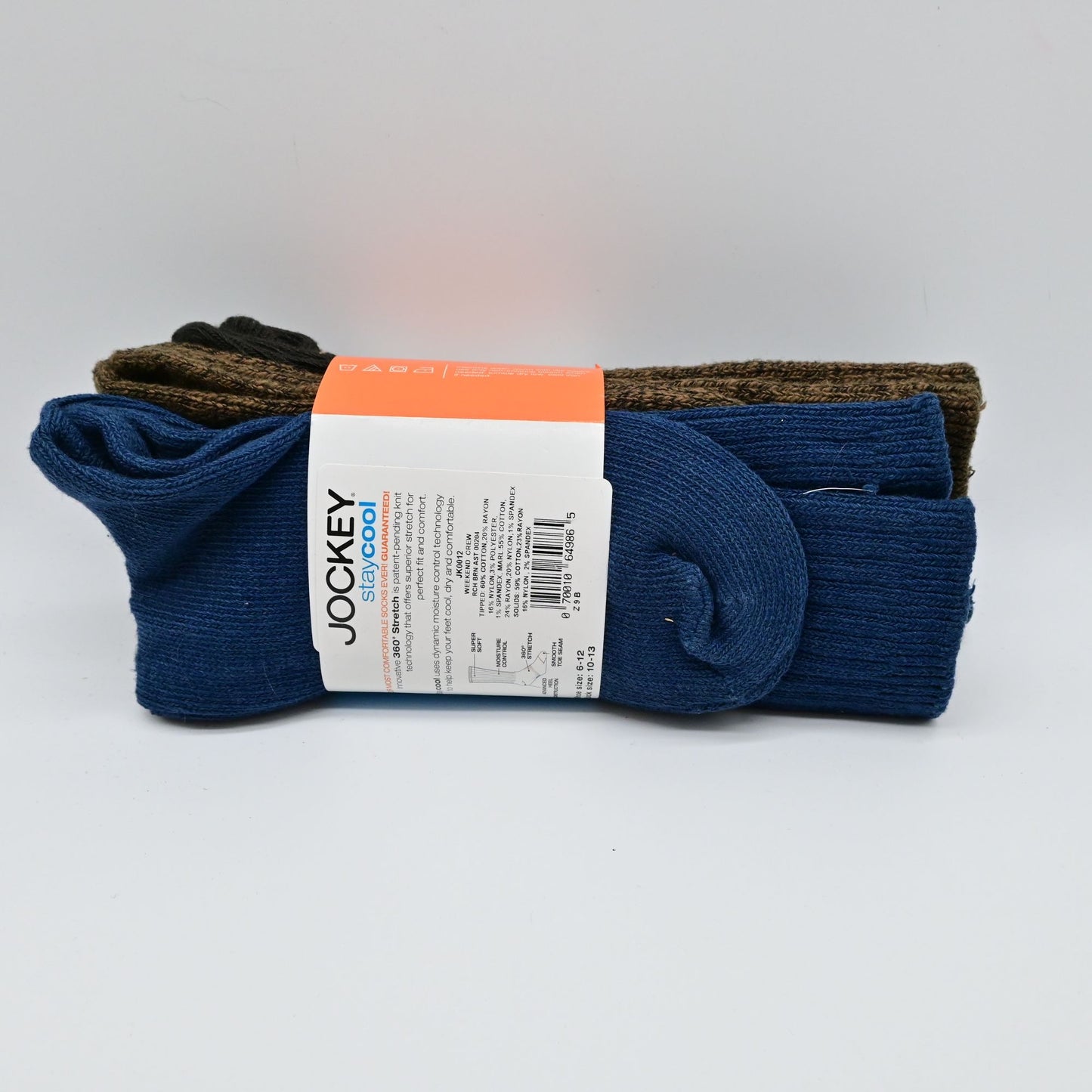 Jockey Stay Cool Black Crew Socks Size 6-12 Moisture Control