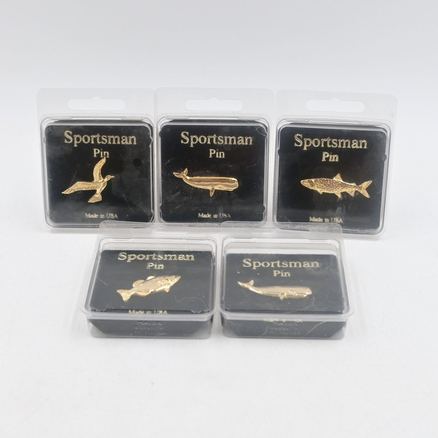 Sportsman Lapel Pin Whale, Trout, Bass, Bird Lot Of 5