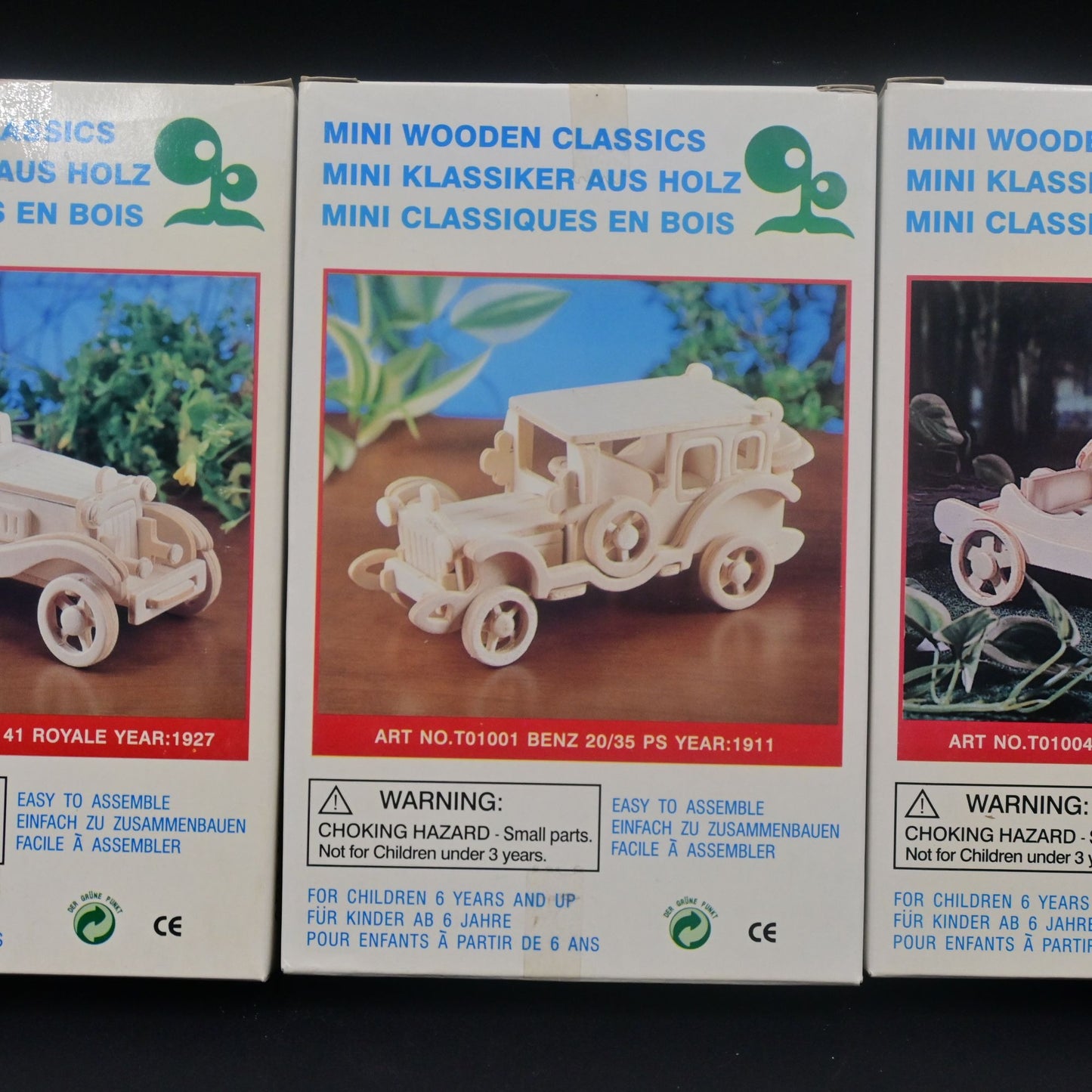Vintage Mini Wooden Classics Car Model Kit Bugatti, Benz, Mercedes Vintage Lot