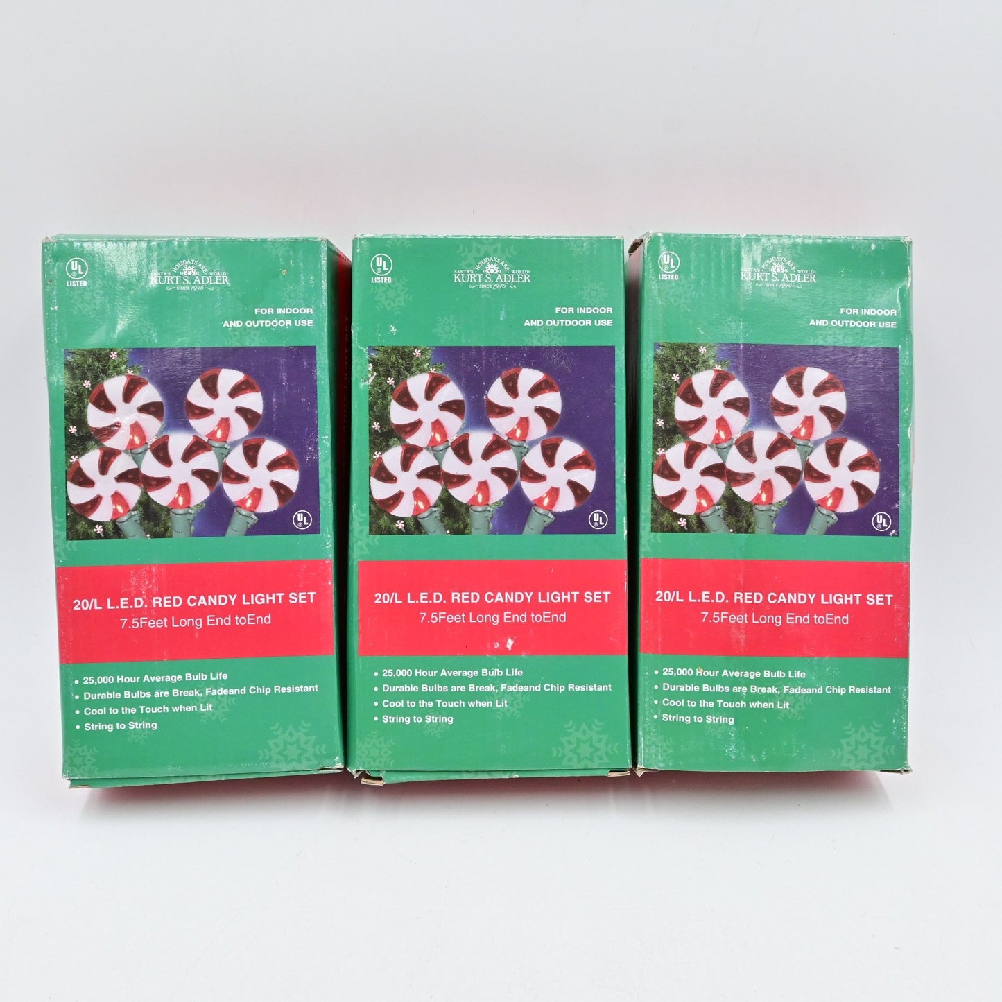 Kurt S Adler Red Candy Light Set LED Bundle Of 3 New Damaged Box