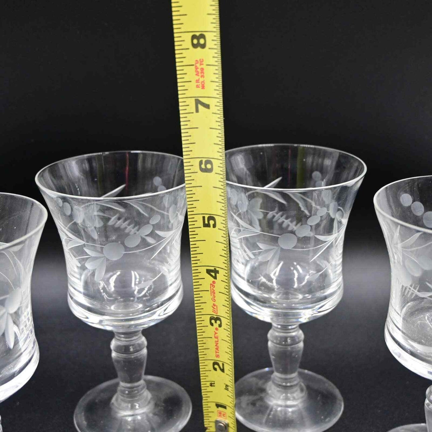 Vintage Etched Leaf And Berry Water Goblets Set Of 4