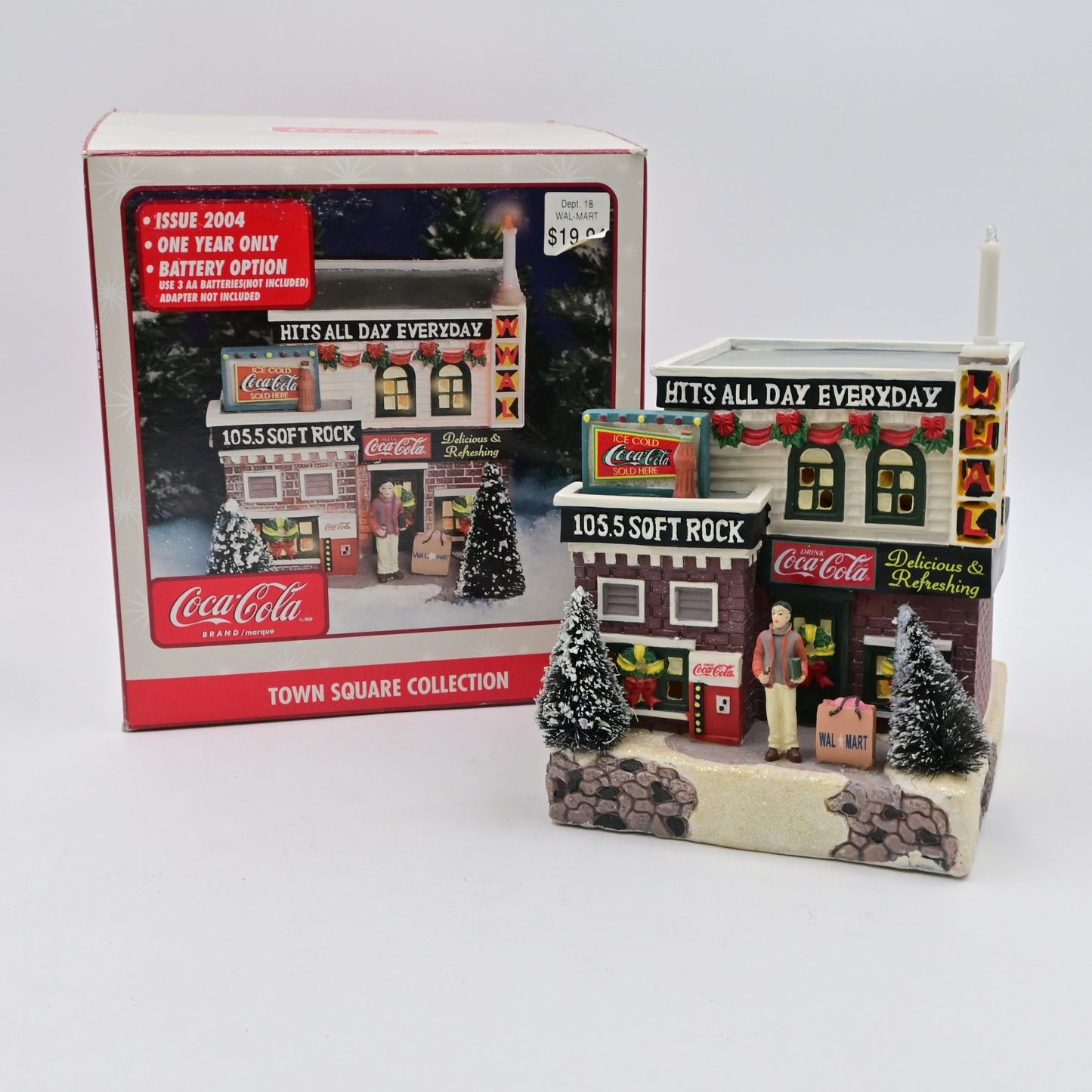 Vintage 2004 Coca-Cola Town Square Collection Soft Rock Radio Station Light-Up Christmas Village