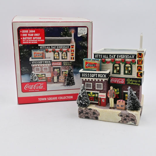 Vintage 2004 Coca-Cola Town Square Collection Soft Rock Radio Station Light-Up Christmas Village