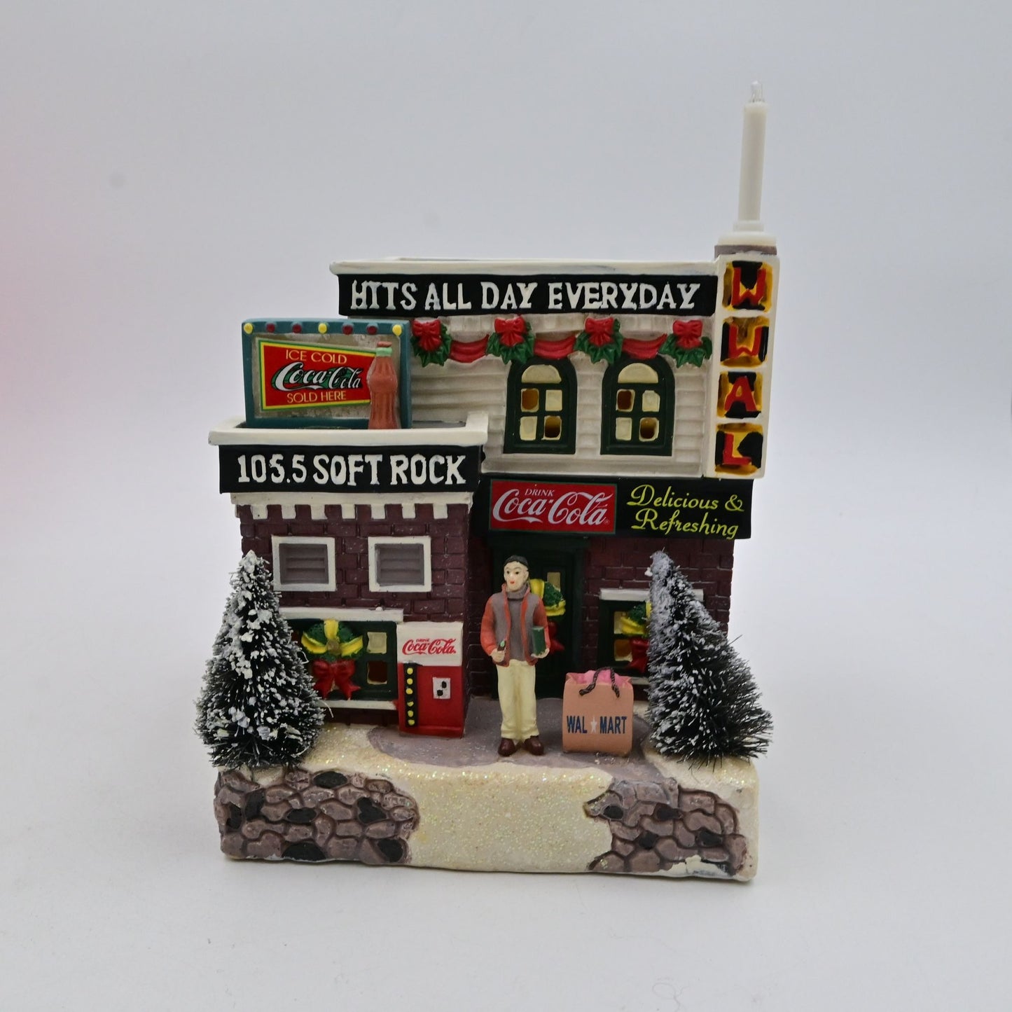Vintage 2004 Coca-Cola Town Square Collection Soft Rock Radio Station Light-Up Christmas Village