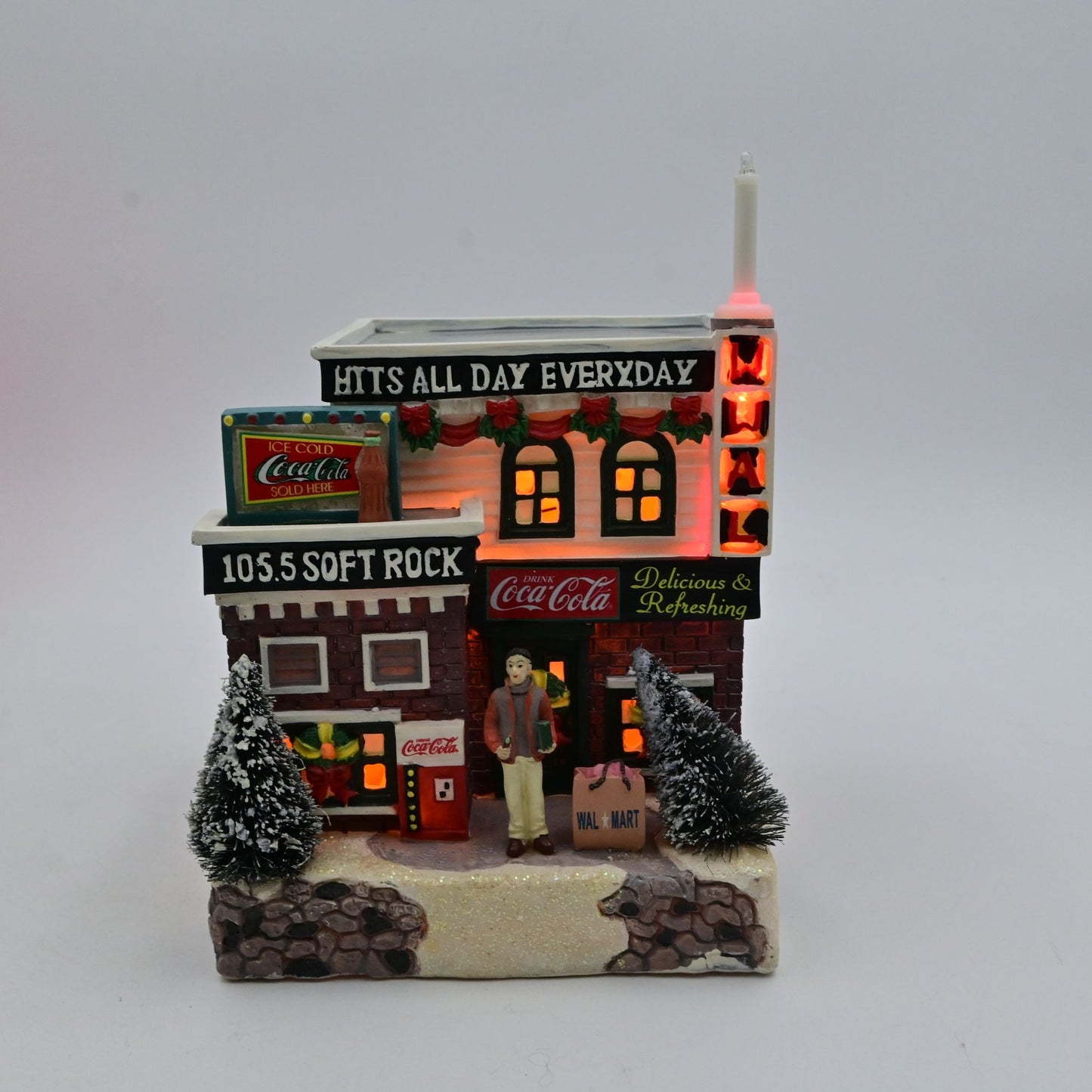 Vintage 2004 Coca-Cola Town Square Collection Soft Rock Radio Station Light-Up Christmas Village