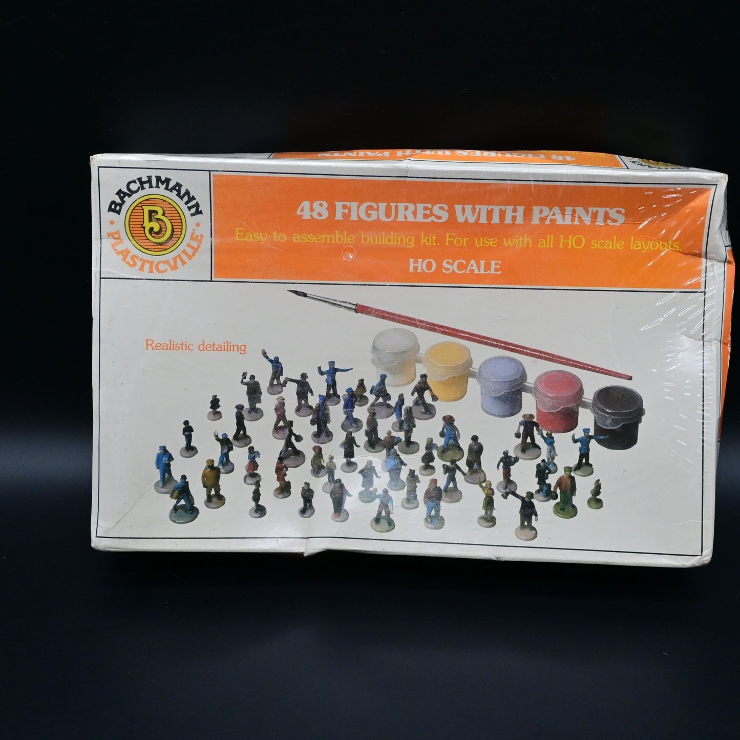 Bachmann 1955 O Scale Plasticville 48 Unpainted Figures w/Paint Kit Box Damage