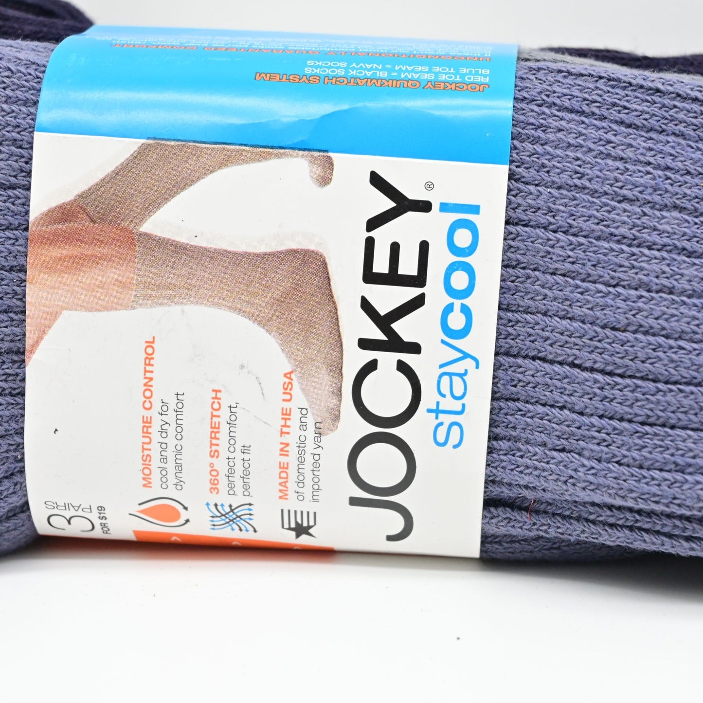Jockey Stay Cool Black Crew Socks Size 6-12 Moisture Control