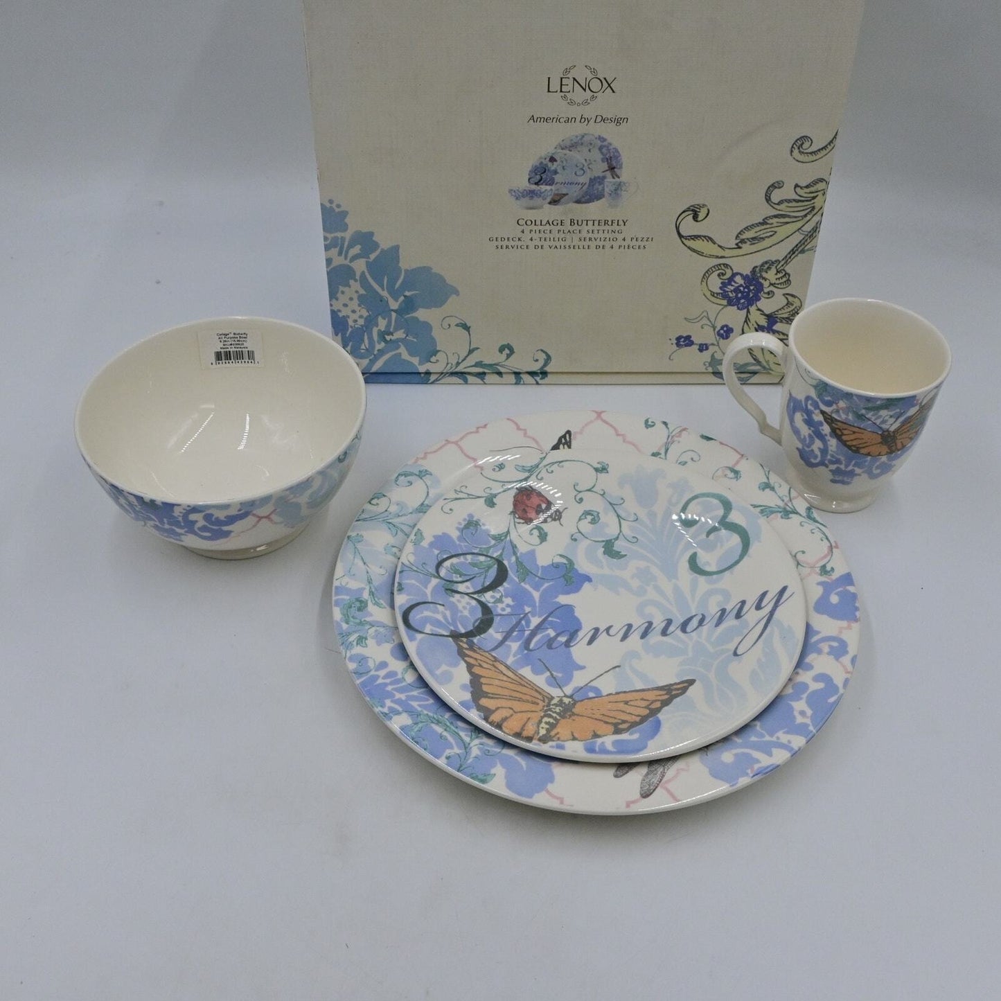 Lenox Collage Butterfly 4 Piece Dinner Set New In Box