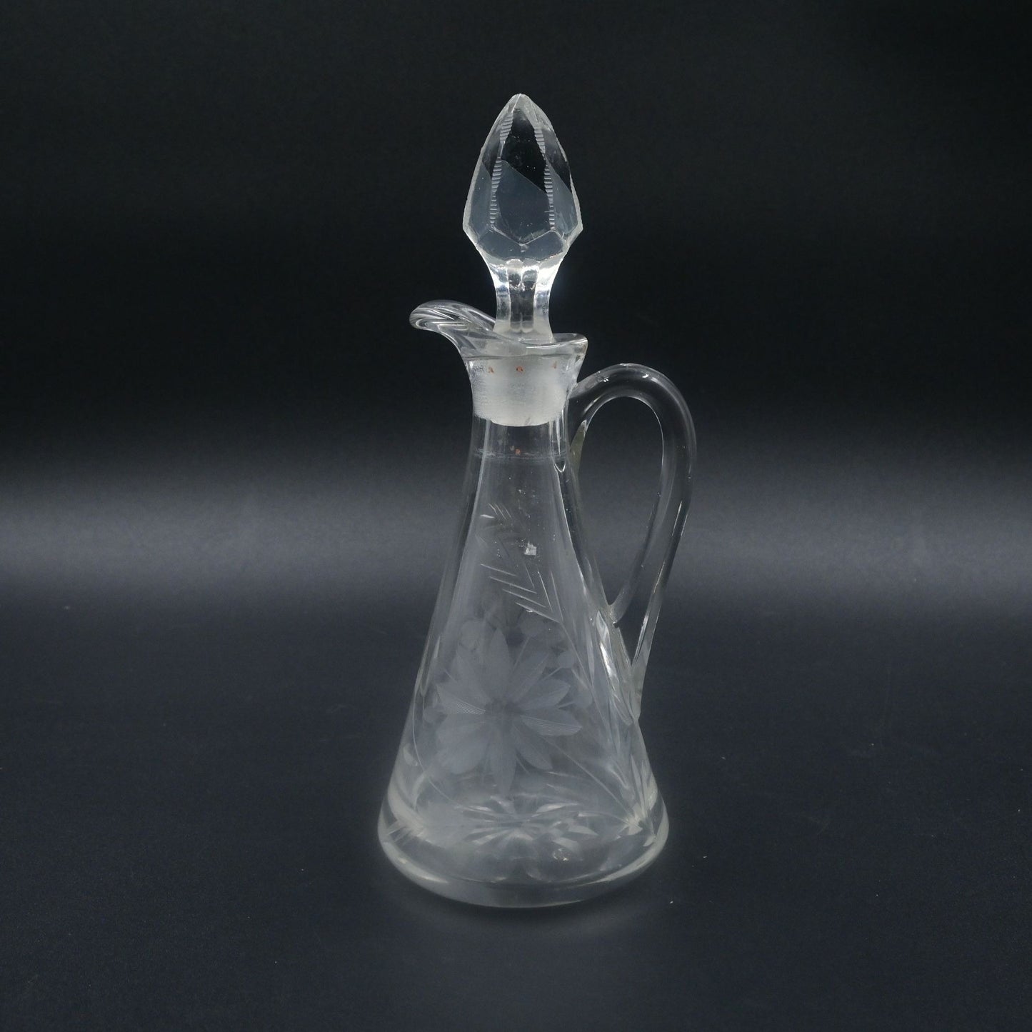 Etched  Crystal Cruet Bottle with Faceted Sphere Stopper