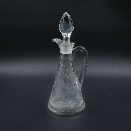 Etched  Crystal Cruet Bottle with Faceted Sphere Stopper