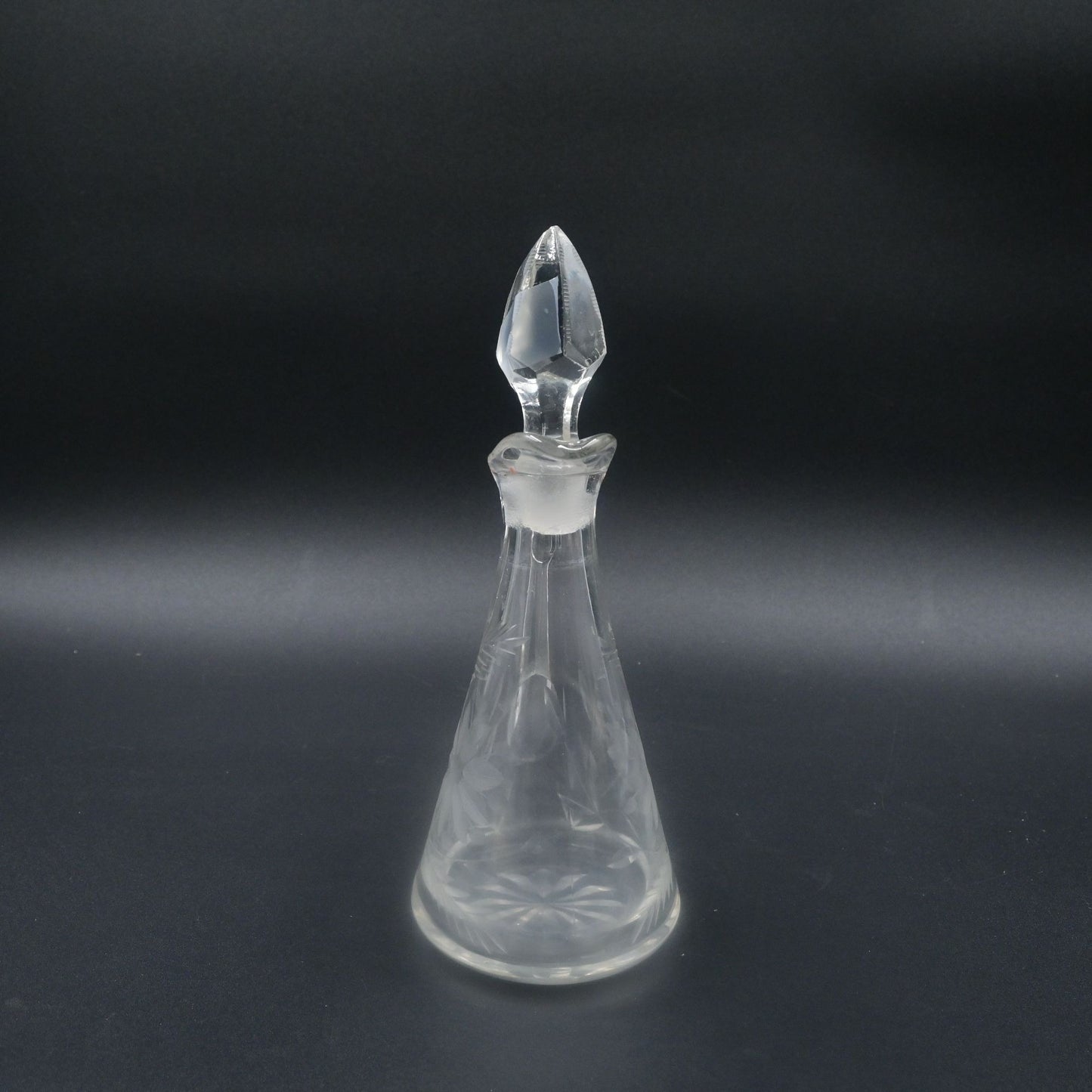 Etched  Crystal Cruet Bottle with Faceted Sphere Stopper