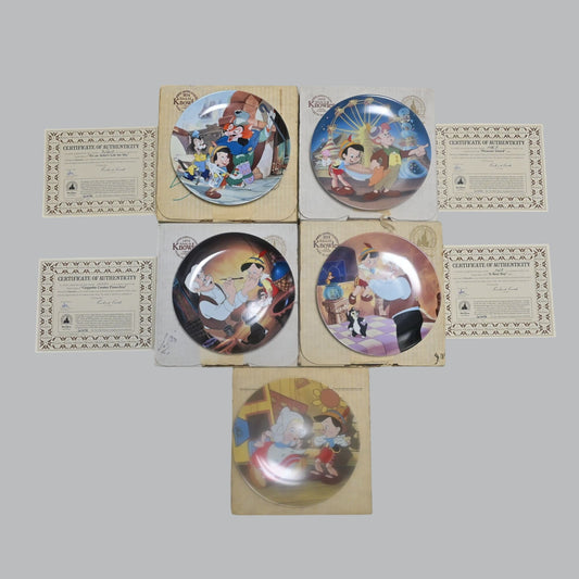 Vintage Disney Pinocchio Collectible 5 Knowles Painted Plates With Boxes & COAs Vintage