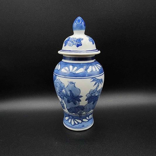 Vintage Blue and White Chinese Floral Ginger Jar Hand Made In China