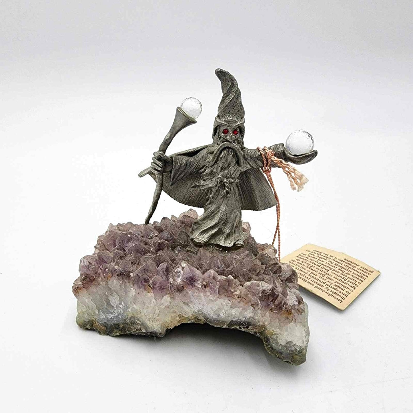 Spoontiques Pewter Figurine Mythical Wizard Crystal Ball Amethyst Geode Rock