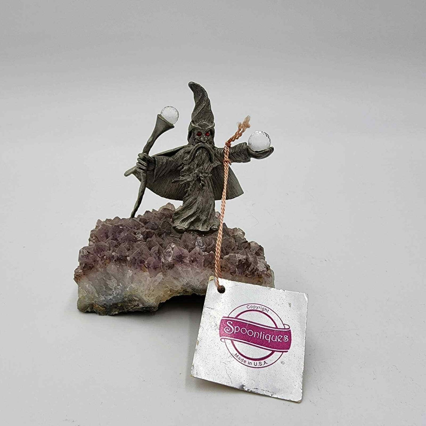 Spoontiques Pewter Figurine Mythical Wizard Crystal Ball Amethyst Geode Rock