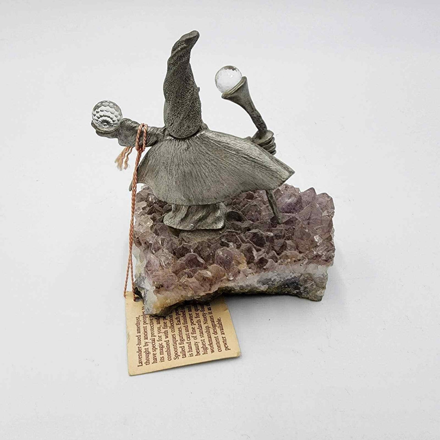 Spoontiques Pewter Figurine Mythical Wizard Crystal Ball Amethyst Geode Rock