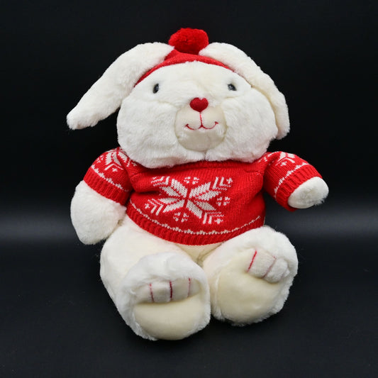 Vintage 1987 Mervyn's White Bunny Rabbit Christmas Plush