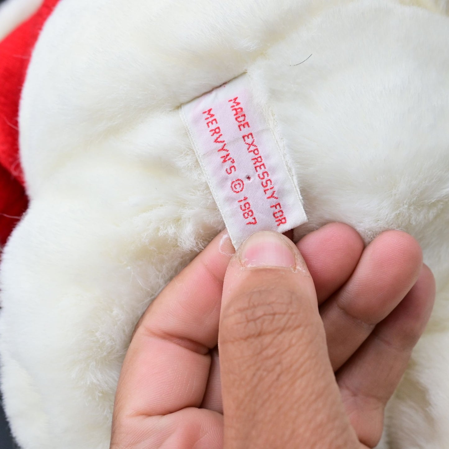 Vintage 1987 Mervyn's White Bunny Rabbit Christmas Plush