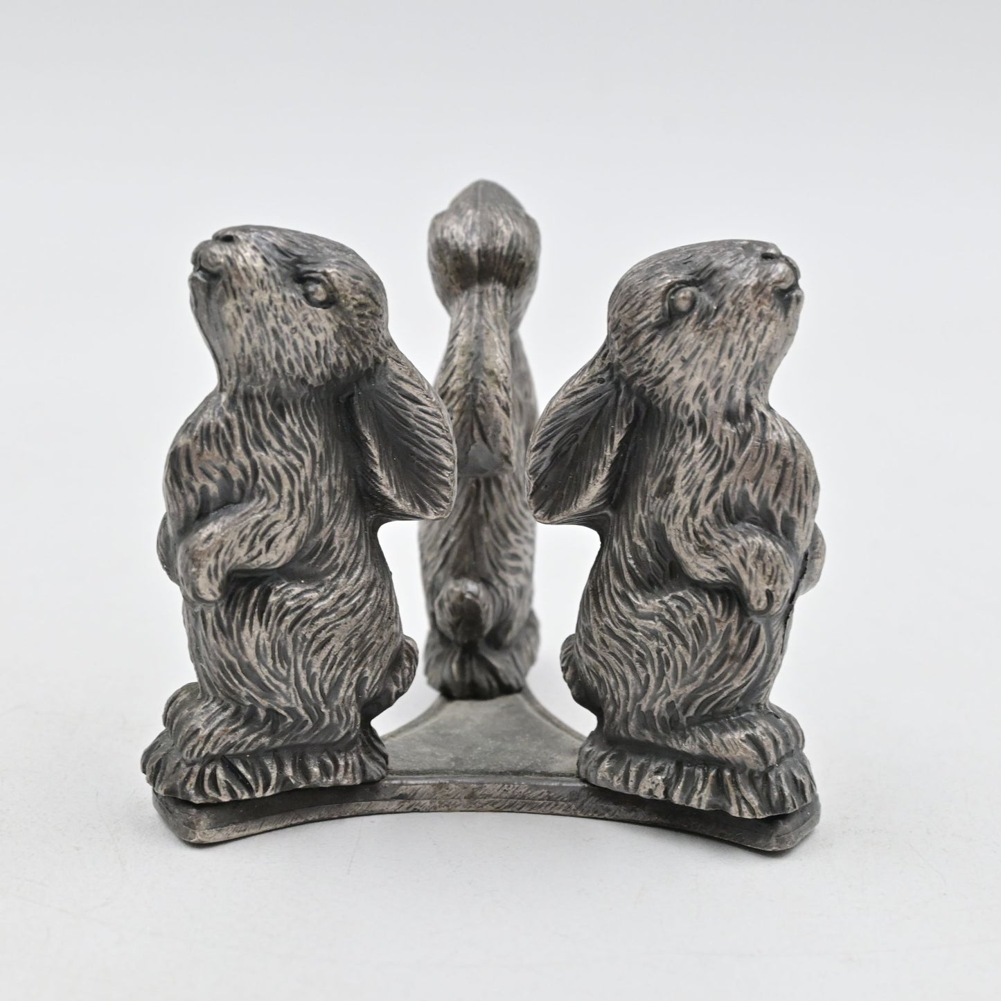 Pewter Rabbit Trio Egg Candle Holder Figure 2.5"