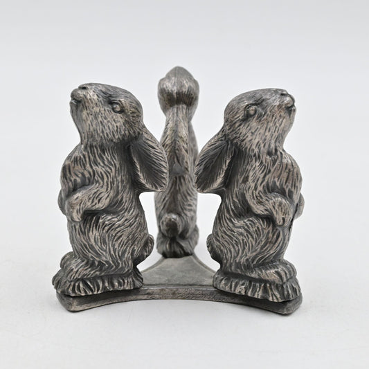 Pewter Rabbit Trio Egg Candle Holder Figure 2.5"