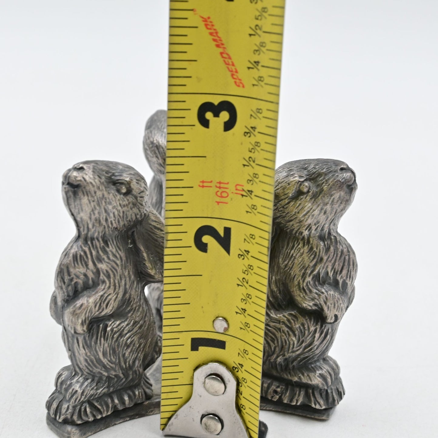Pewter Rabbit Trio Egg Candle Holder Figure 2.5"