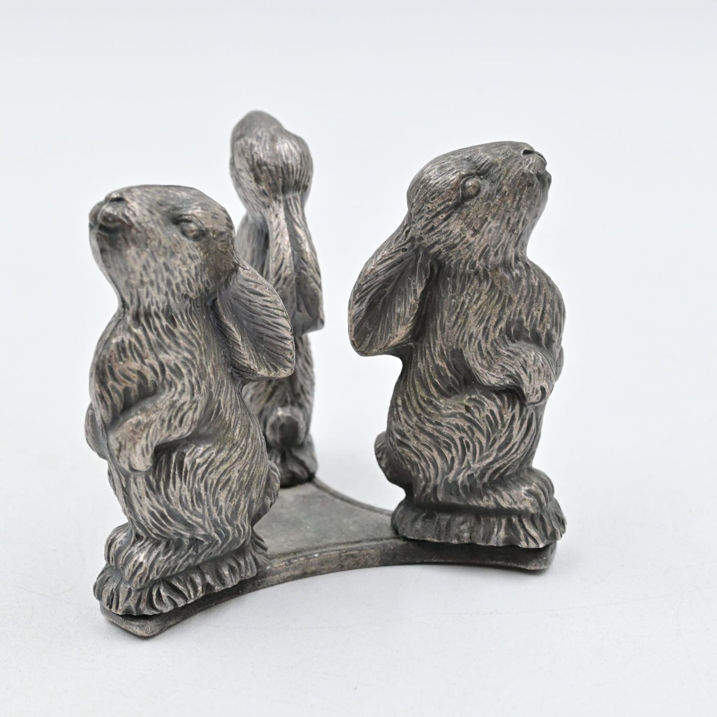 Pewter Rabbit Trio Egg Candle Holder Figure 2.5"