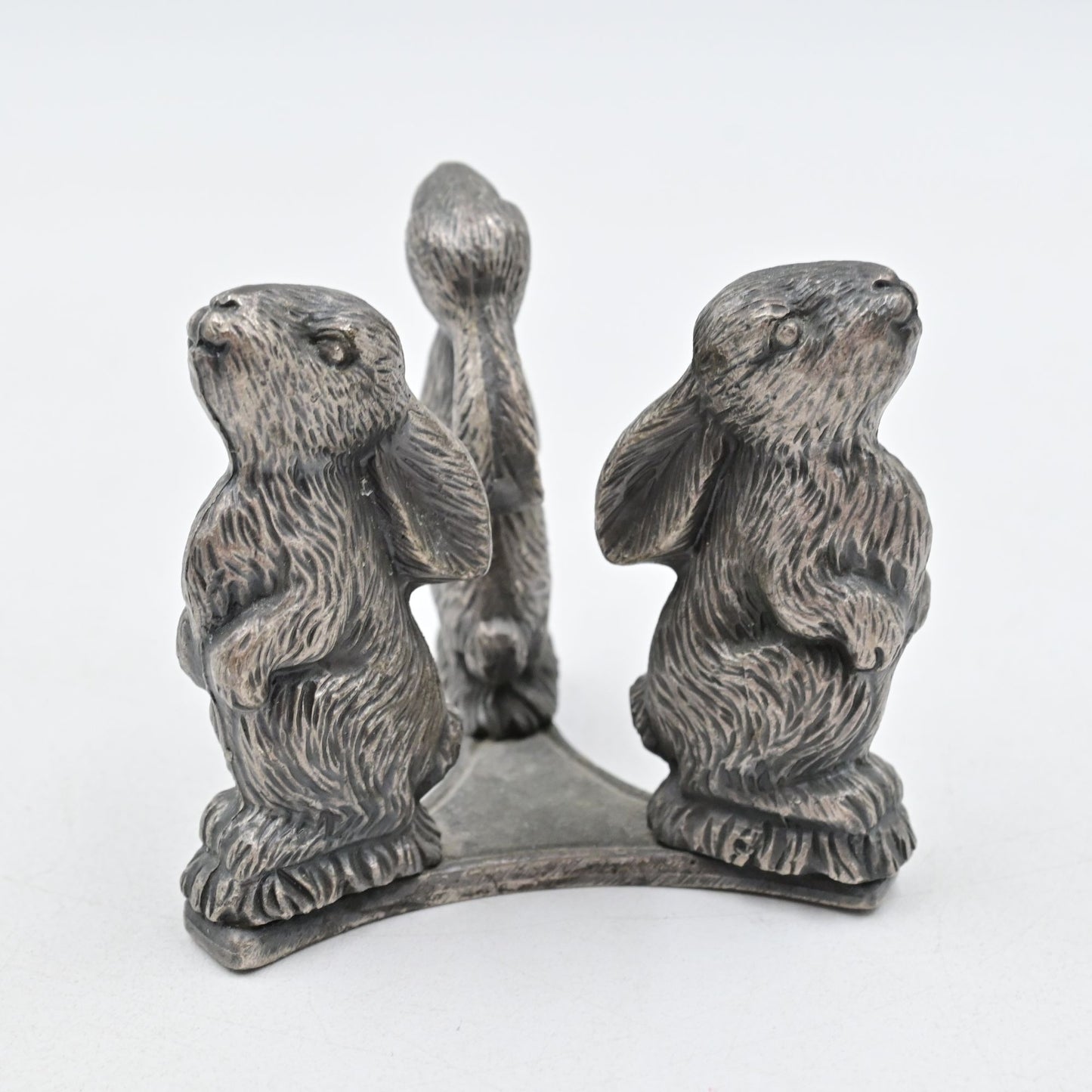 Pewter Rabbit Trio Egg Candle Holder Figure 2.5"