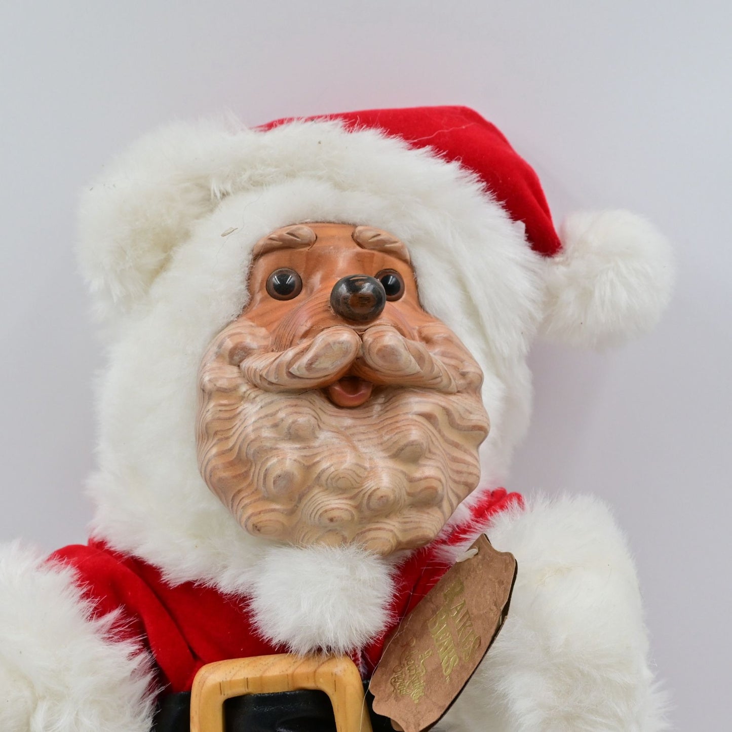 Robert Raikes Bear 1989 Raikes Wood Face Santa Bear Christmas 16” Vintage