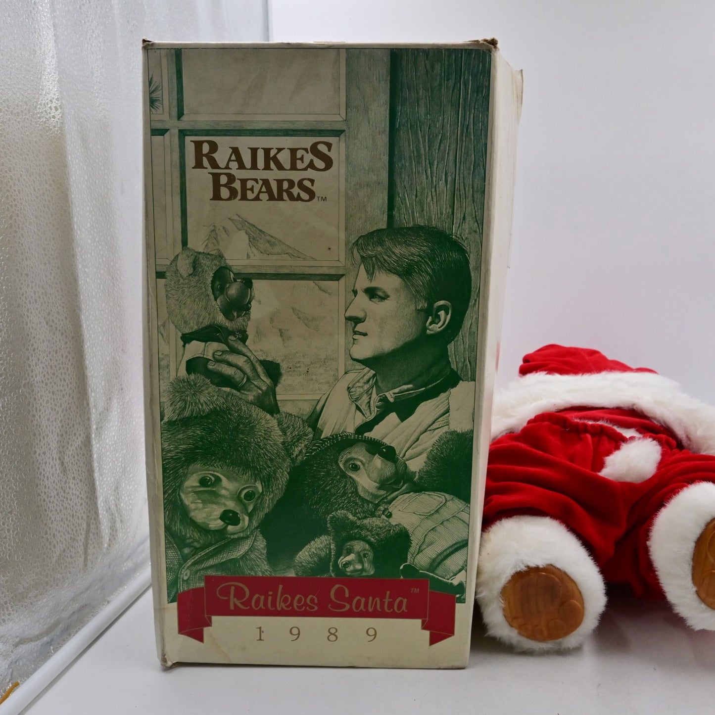 Robert Raikes Bear 1989 Raikes Wood Face Santa Bear Christmas 16” Vintage