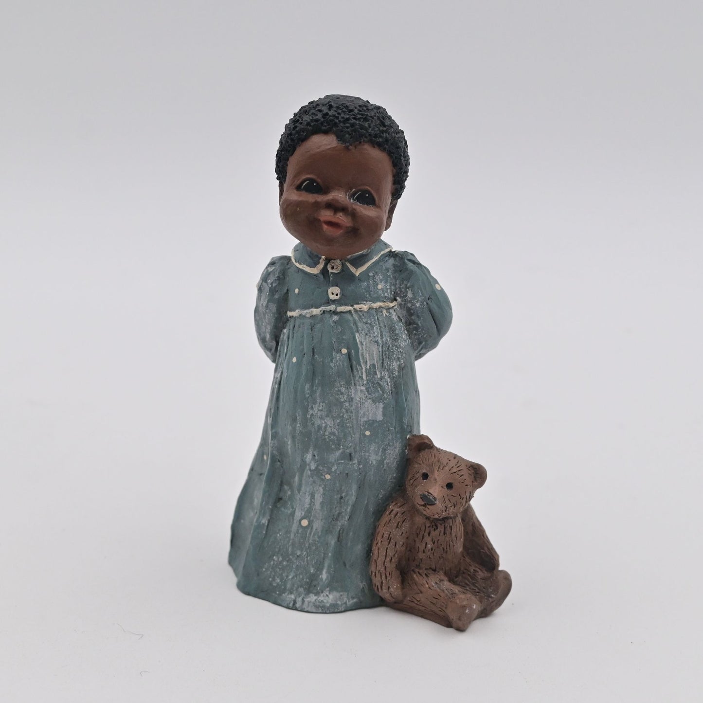 M. Holcombe Amy Girl In Blue Dress With Teddy Bear Figure - Vintage 1995