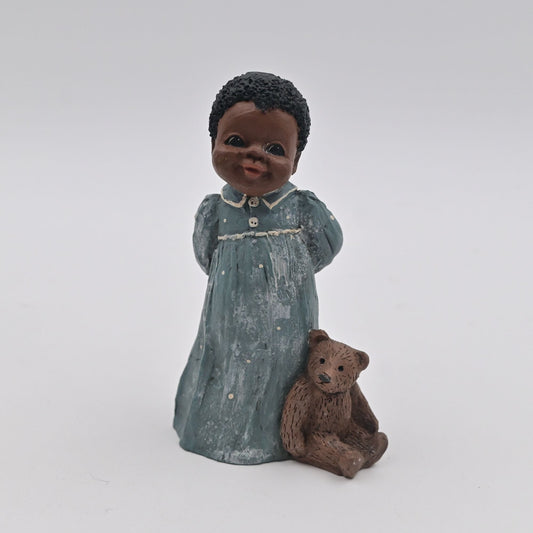 M. Holcombe Amy Girl In Blue Dress With Teddy Bear Figure - Vintage 1995