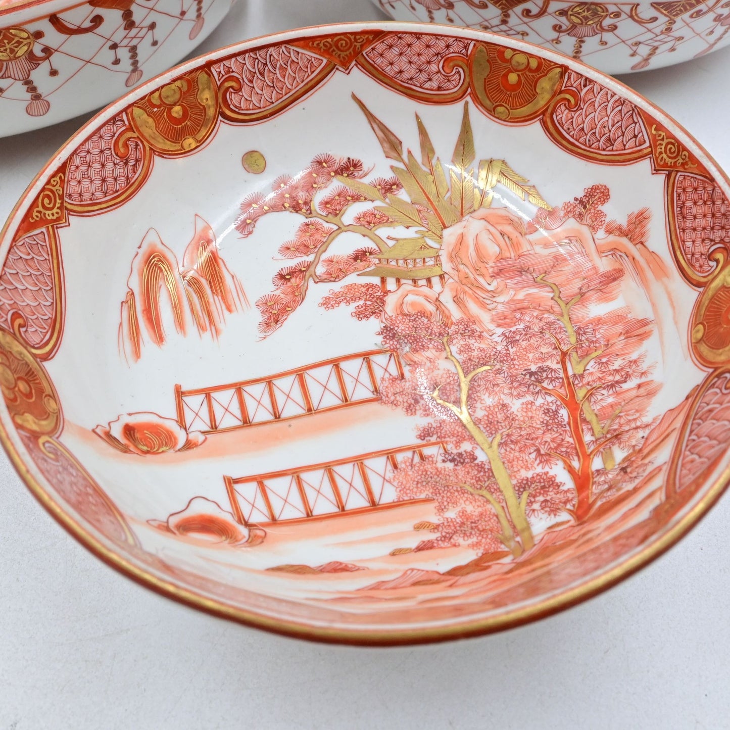 Kutani Ware Porcelain Bowl Set of 3 Japanese Meiji Era