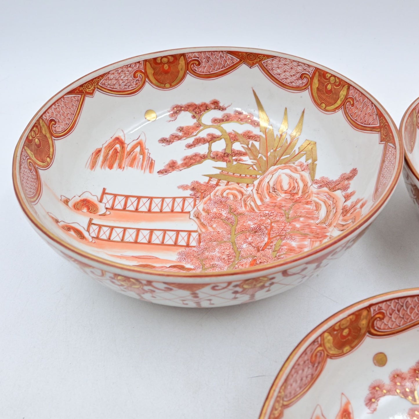 Kutani Ware Porcelain Bowl Set of 3 Japanese Meiji Era