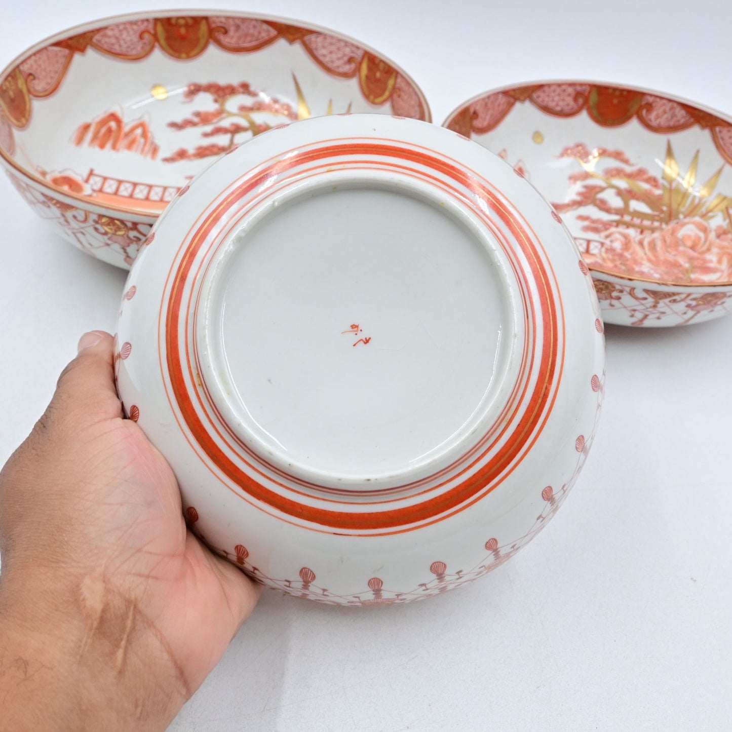 Kutani Ware Porcelain Bowl Set of 3 Japanese Meiji Era