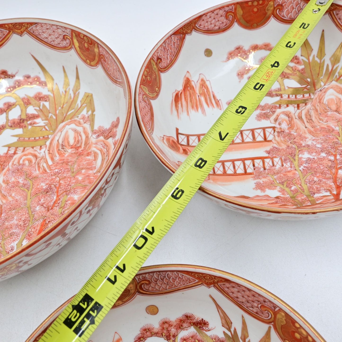 Kutani Ware Porcelain Bowl Set of 3 Japanese Meiji Era