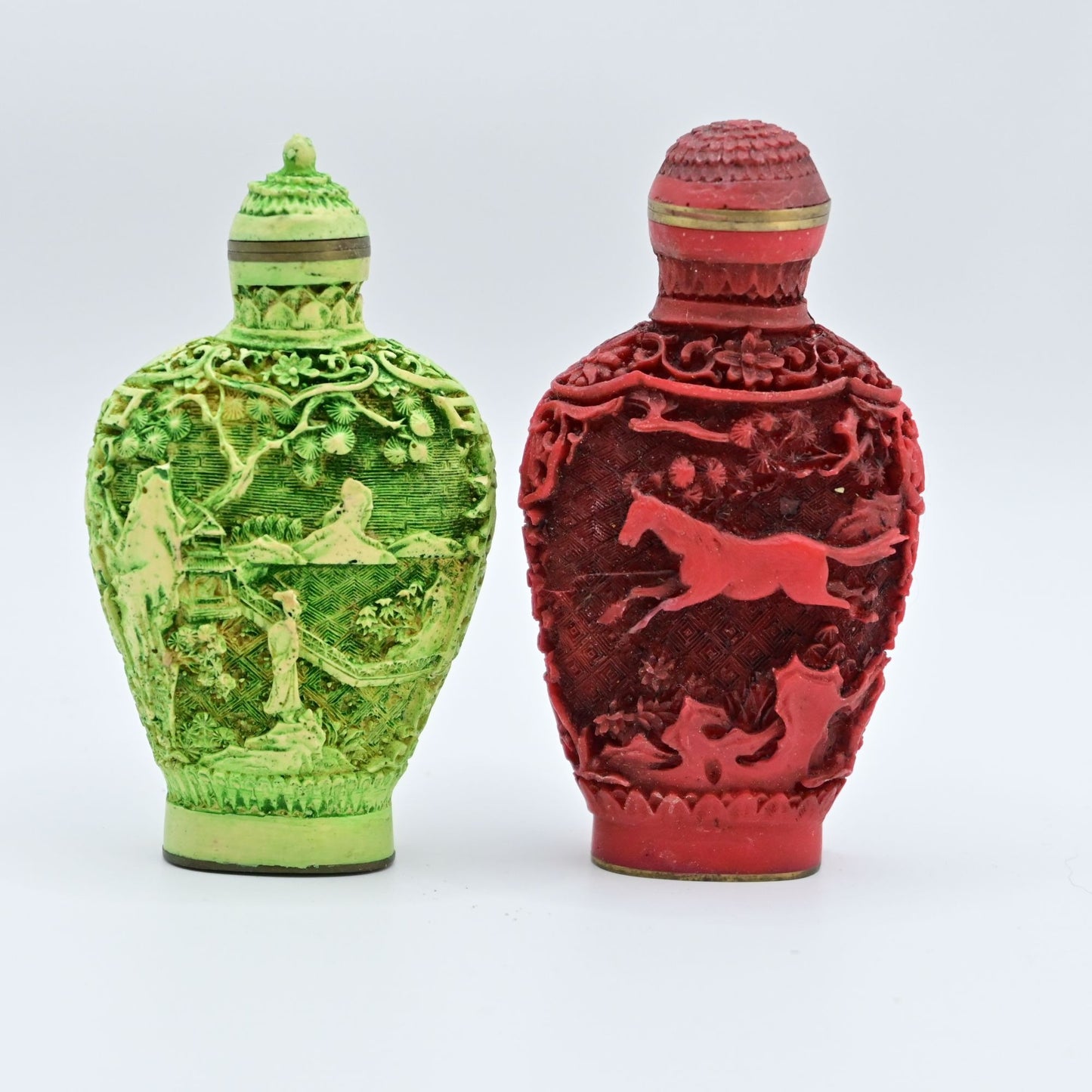Vintage Chinese Snuff Bottles Handcrafted Resin Art Bundle Of 2