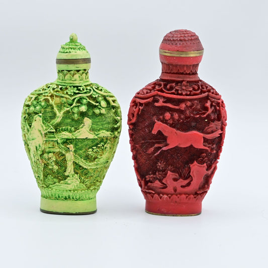 Vintage Chinese Snuff Bottles Handcrafted Resin Art Bundle Of 2