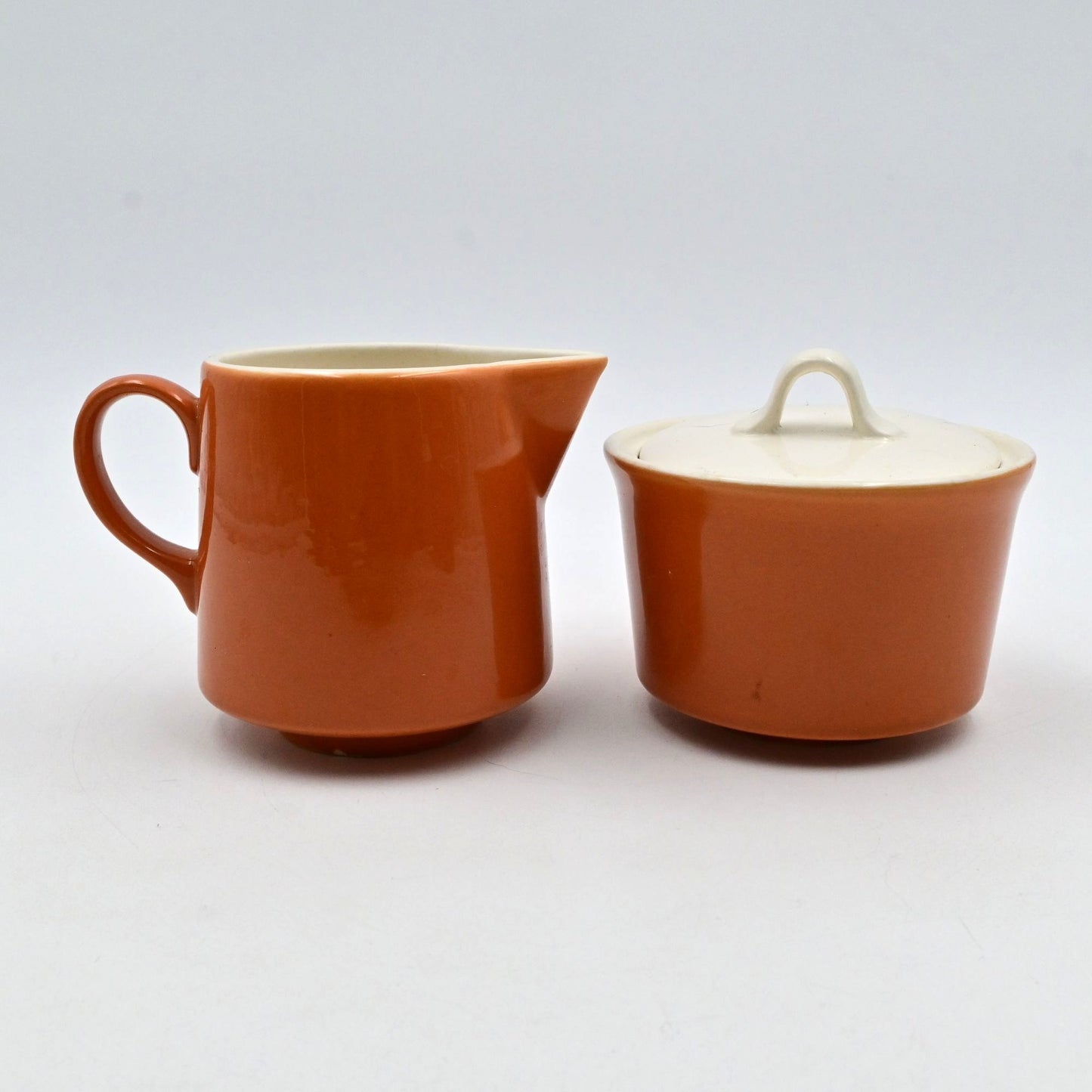 Stoneware Pottery Pumpkin Restaurant Ware Creamer & Sugar Vintage MCM