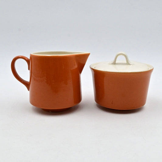 Stoneware Pottery Pumpkin Restaurant Ware Creamer & Sugar Vintage MCM