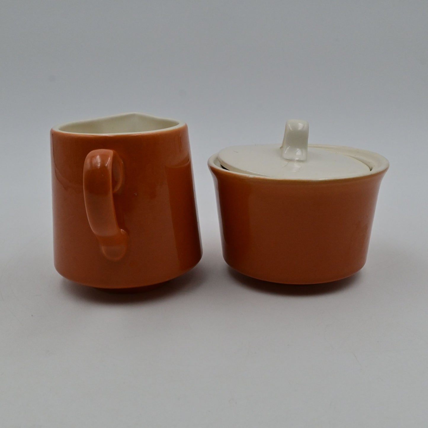 Stoneware Pottery Pumpkin Restaurant Ware Creamer & Sugar Vintage MCM