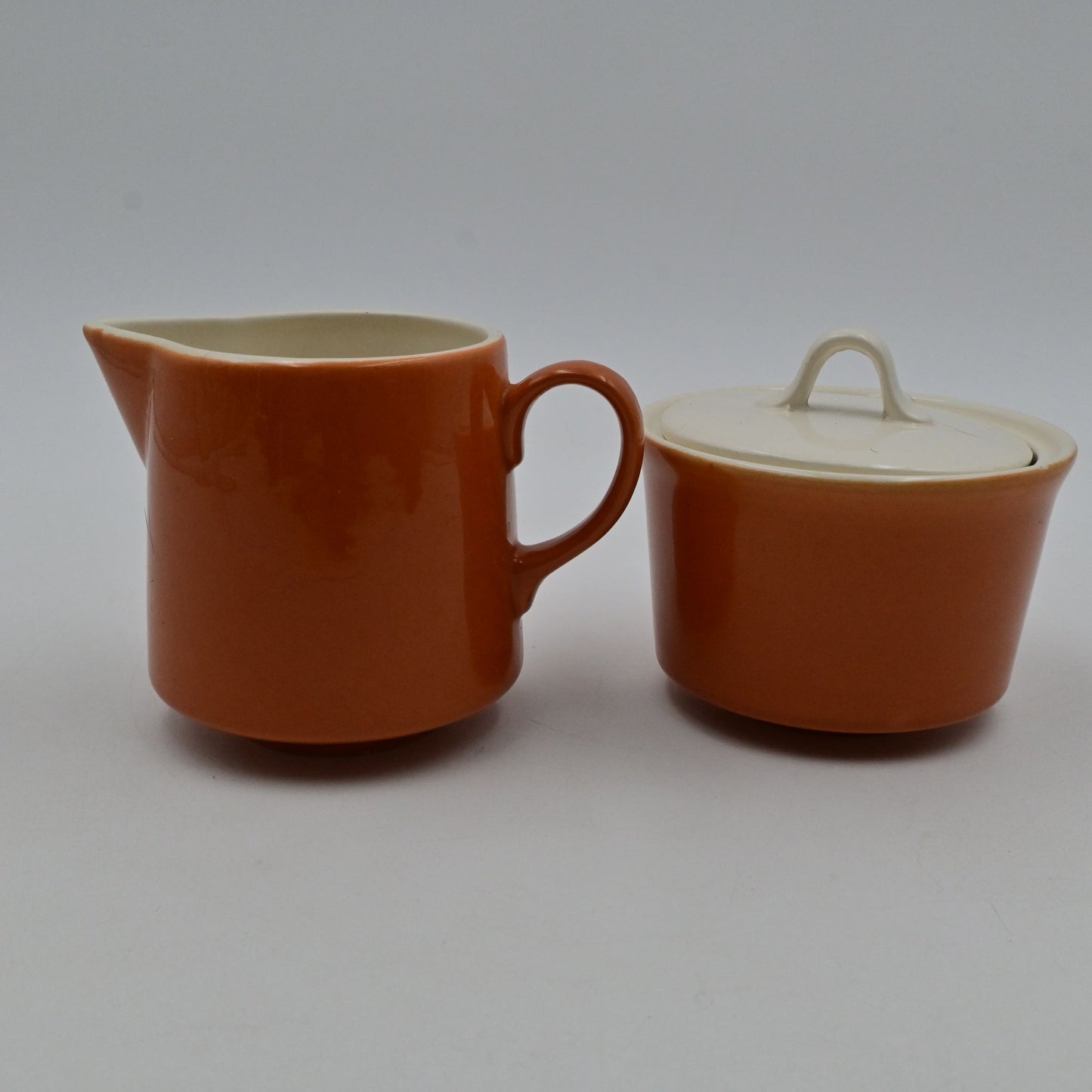 Stoneware Pottery Pumpkin Restaurant Ware Creamer & Sugar Vintage MCM