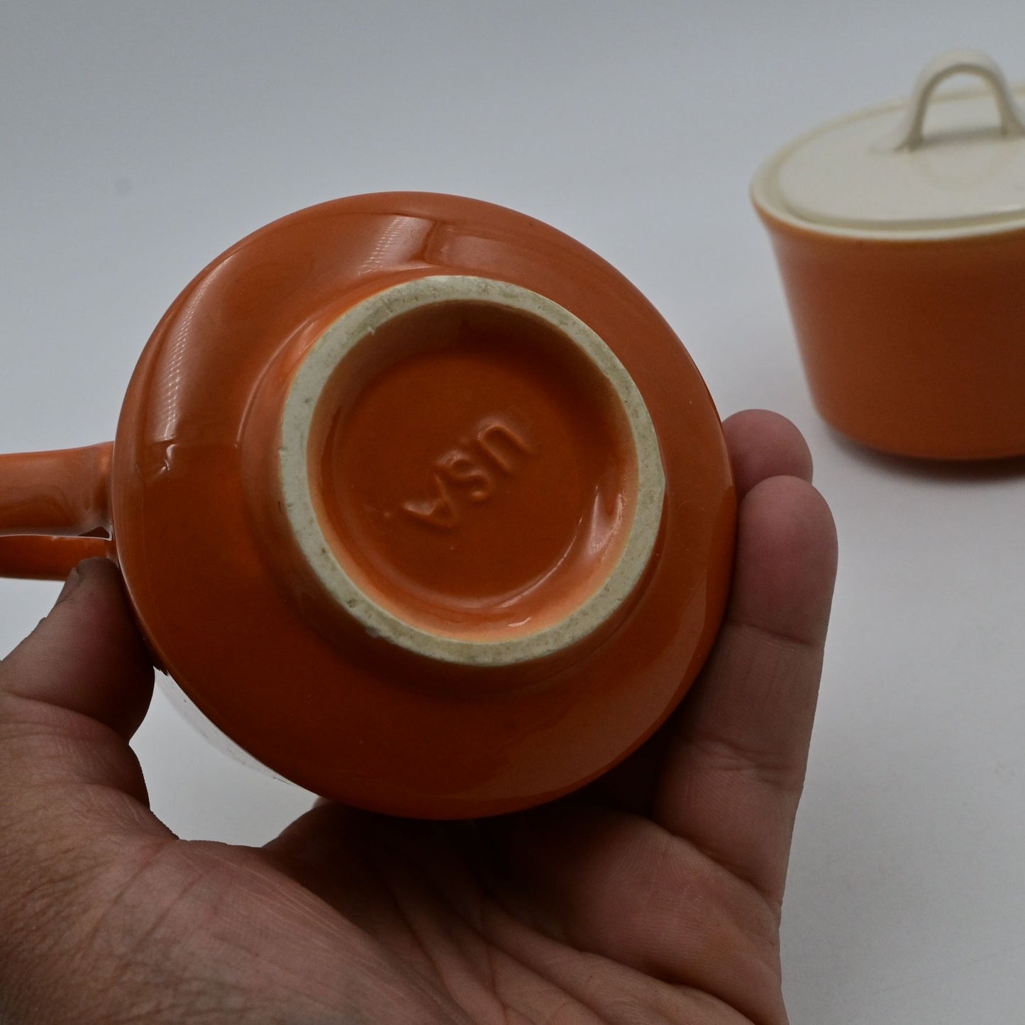 Stoneware Pottery Pumpkin Restaurant Ware Creamer & Sugar Vintage MCM