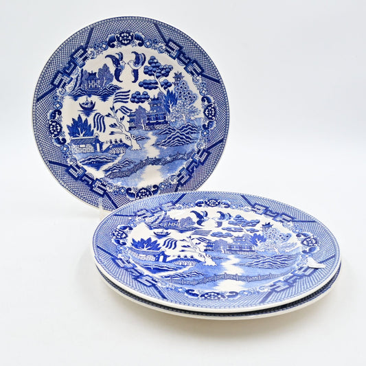 Blue Willow Japan Salad Plate Blue White Vintage Ceramic Set Of 3
