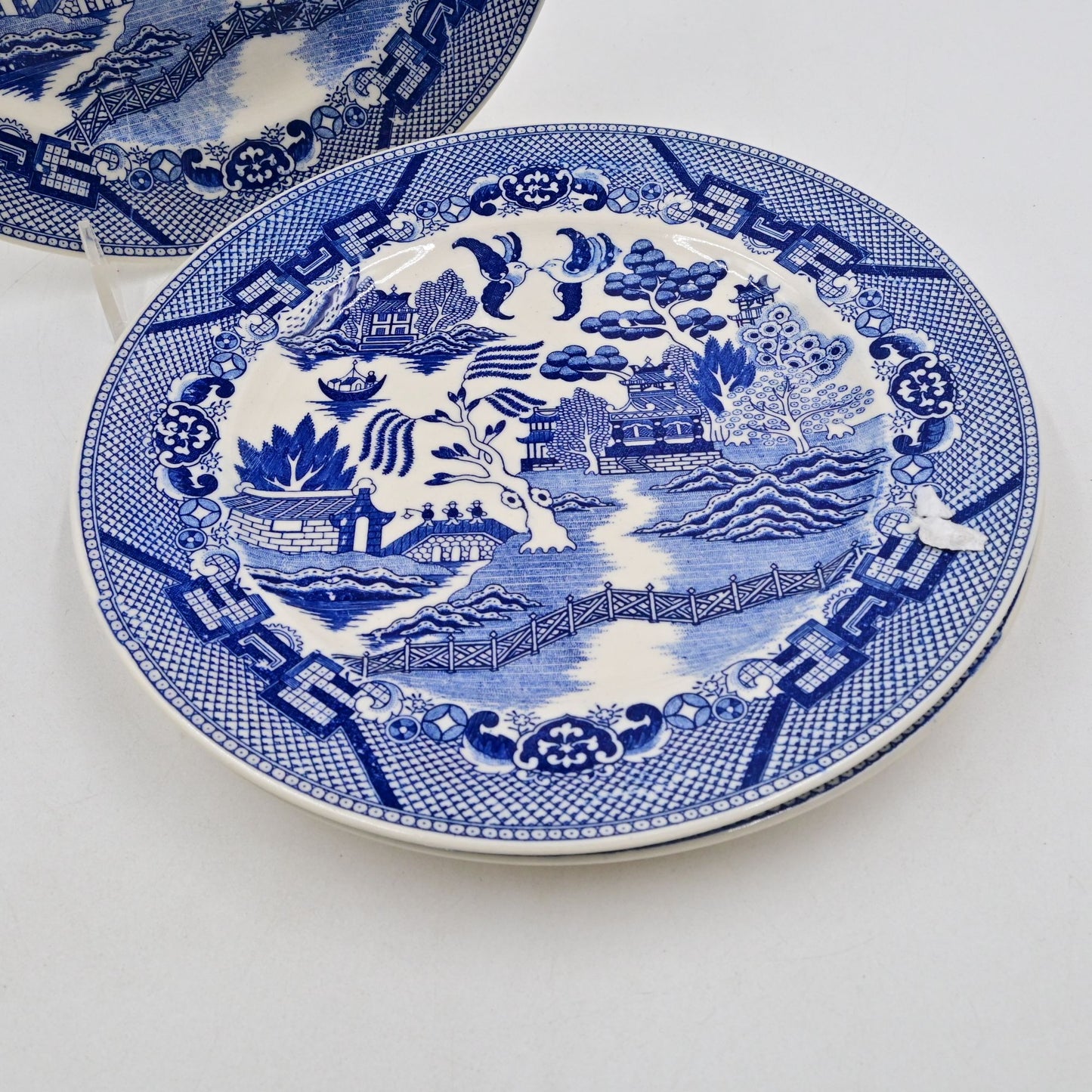 Blue Willow Japan Salad Plate Blue White Vintage Ceramic Set Of 3