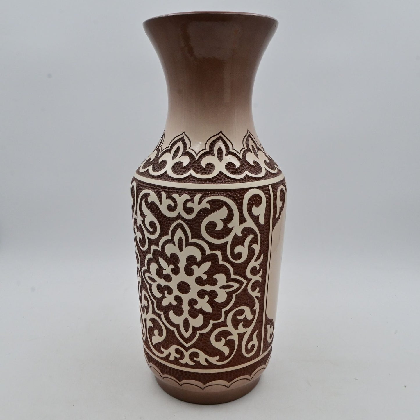 Vintage Jambyl Jabayev Ceramic Vase With Ornate Pattern & Portrait Design